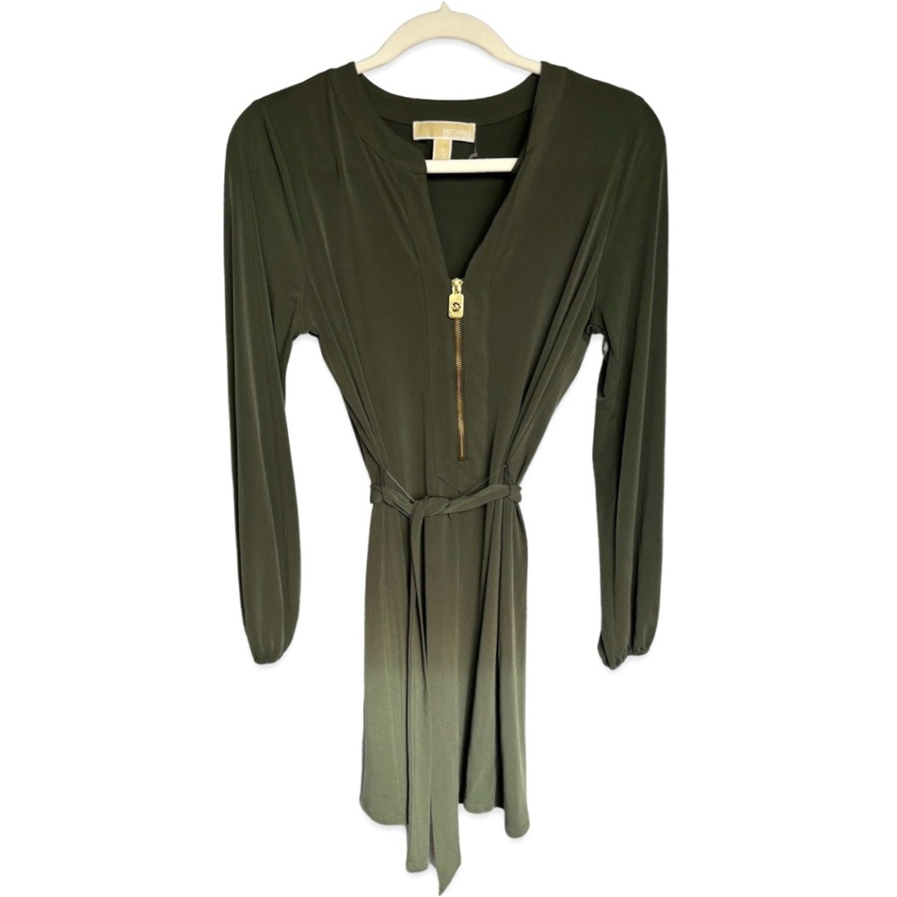 NWOT MICHAEL Michael Kors Long Sleeve Tie Waist Dress in Ivy, Size M